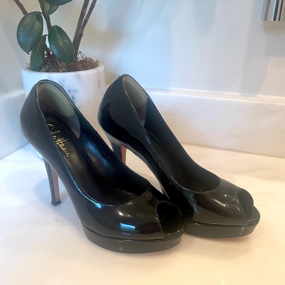 Cole Haan, Nike Air Black Peep Toe Heels, Size 8